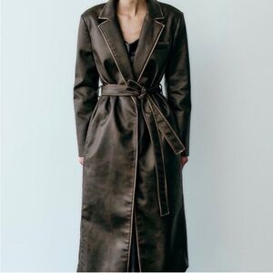 Zara faux leather Brown Women's Trench Coat